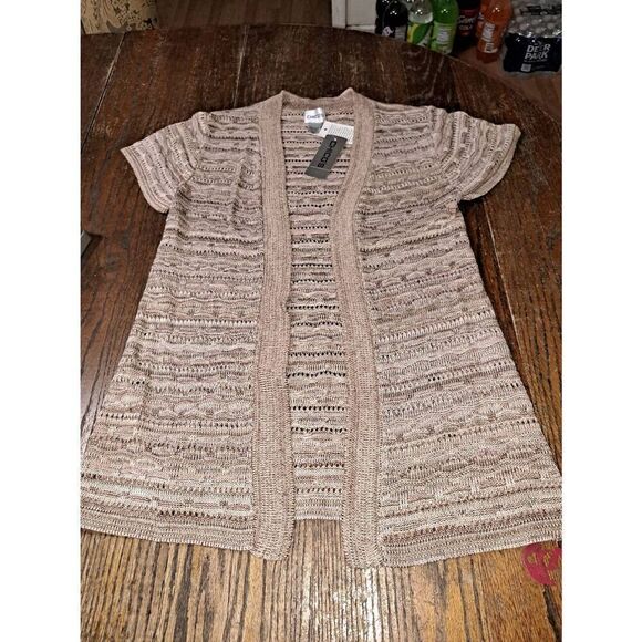 New Size 4 Chicos 0 Pink Tan Marble Jossi Sleeveless Sweater Vest Open Front NWT - Picture 1 of 6